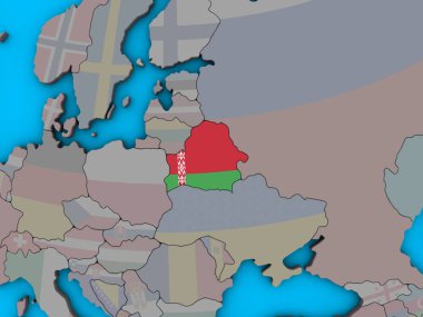 Beyaz Rusya ile katıştırılmış ulusal bayrak mavi siyasi 3d dünya üzerinde. 3D çizim.