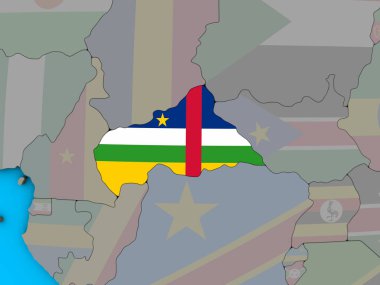 Orta Afrika mavi siyasi 3d dünya üzerinde katıştırılmış ulusal bayrak ile. 3D çizim.