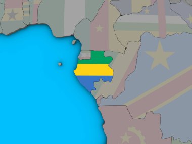 Gabon katıştırılmış ulusal bayrak mavi siyasi 3d dünya üzerinde. 3D çizim.