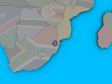 mavi siyasi 3d dünya üzerinde katıştırılmış ulusal bayrak ile eswatini. 3D çizim.
