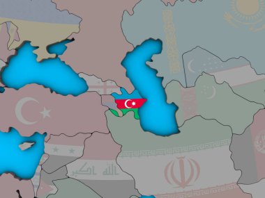 Azerbaycan ile katıştırılmış ulusal bayrak mavi siyasi 3d dünya üzerinde. 3D çizim.