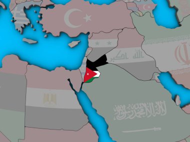 Jordan ile katıştırılmış ulusal bayrak mavi siyasi 3d dünya üzerinde. 3D çizim.