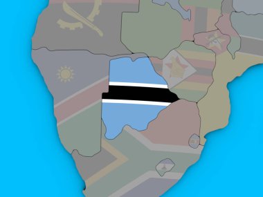 Botsvana katıştırılmış ulusal bayrak mavi siyasi 3d dünya üzerinde. 3D çizim.