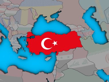 Katıştırılmış ulusal bayrak mavi siyasi 3d dünya üzerinde hindi. 3D çizim.