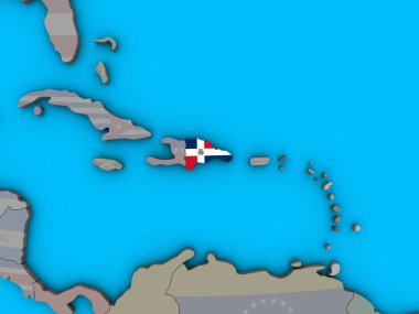 Dominik Cumhuriyeti ile katıştırılmış ulusal bayrak mavi siyasi 3d dünya üzerinde. 3D çizim.