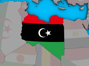Libya ile katıştırılmış ulusal bayrak mavi siyasi 3d dünya üzerinde. 3D çizim.