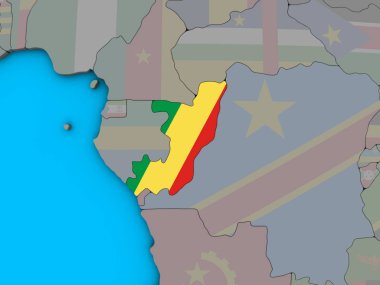 Kongo ile katıştırılmış ulusal bayrak mavi siyasi 3d dünya üzerinde. 3D çizim.