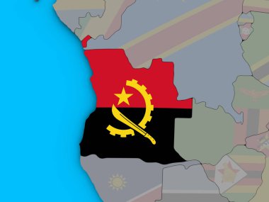 Angola ile katıştırılmış ulusal bayrak mavi siyasi 3d dünya üzerinde. 3D çizim.