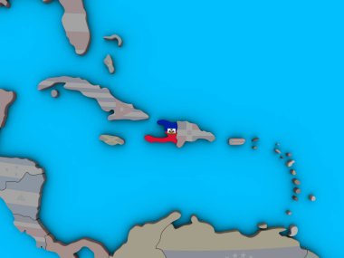 Mavi siyasi 3d dünya üzerinde katıştırılmış ulusal bayrak ile Haiti. 3D çizim.