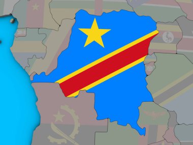 Kongo ile katıştırılmış ulusal bayrak mavi siyasi 3d Globe dem mümessili. 3D çizim.