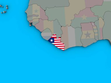 Liberya katıştırılmış ulusal bayrak mavi siyasi 3d dünya üzerinde. 3D çizim.