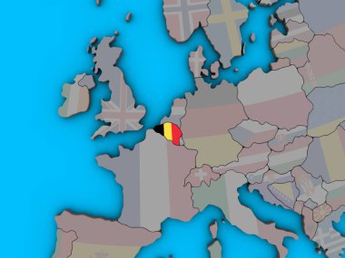 Belçika ile katıştırılmış ulusal bayrak mavi siyasi 3d dünya üzerinde. 3D çizim.