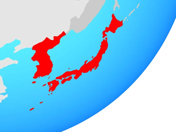 Japan Korea Blauwe Politieke Wereldbol Illustratie — Stockfoto