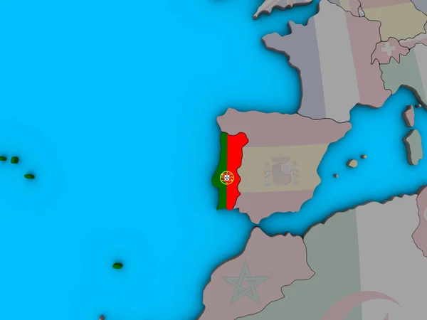 Португалія Вбудованих Національний Прапор Синій Політичних Моделі Землі Ілюстрація — стокове фото