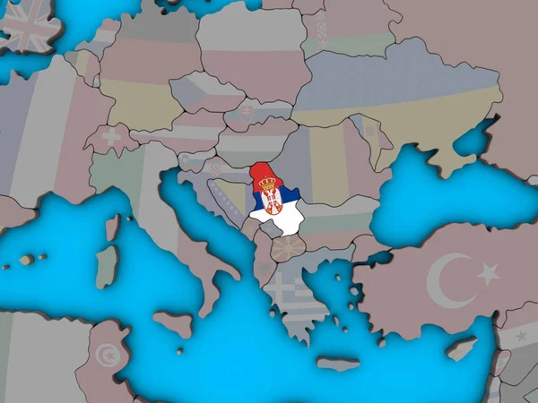 지구에 국기와 세르비아 일러스트 — 스톡 사진