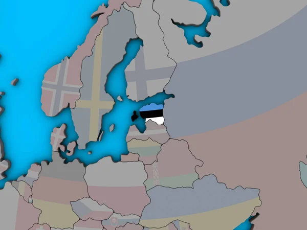 青い政治 地球儀上の埋め込まれた国旗とエストニア イラストレーション — ストック写真