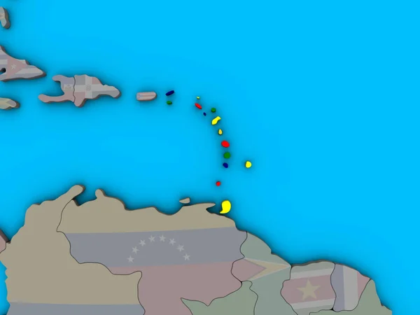 カリブ海の青い政治 地球儀上の埋め込まれた国旗 イラストレーション — ストック写真