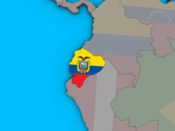 Ecuador Con Bandera Nacional Incrustada Globo Azul Político Ilustración — Foto de Stock