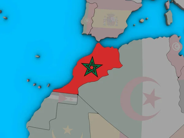 Marokkó Beágyazott Nemzeti Zászló Kék Politikai Földgömb Illusztráció — Stock Fotó