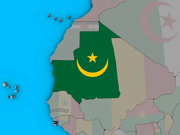 Mauritania Con Bandera Nacional Incrustada Globo Azul Político Ilustración — Foto de Stock