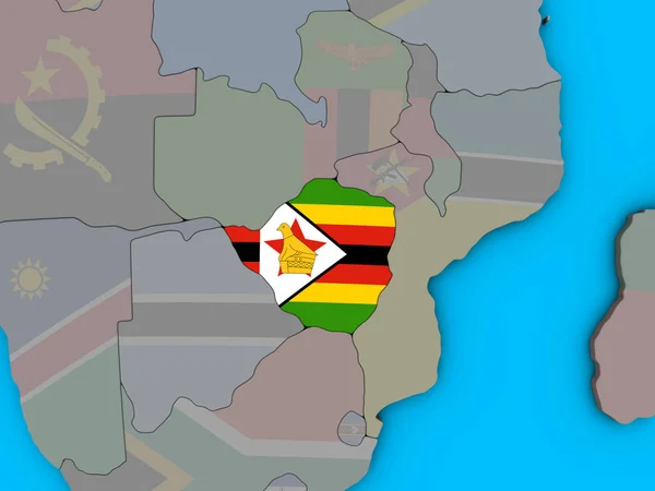 Zimbabwe Med Inbäddade Flagga Blå Politiska Klot Illustration — Stockfoto