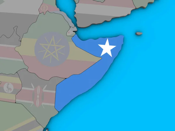 Somalia Con Bandera Nacional Incrustada Globo Azul Político Ilustración — Foto de Stock