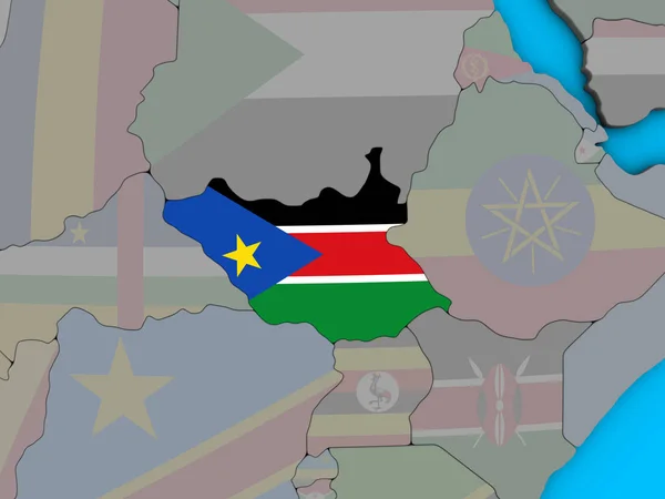 Sudan Del Sud Con Bandiera Nazionale Incorporata Sul Globo Blu — Foto Stock
