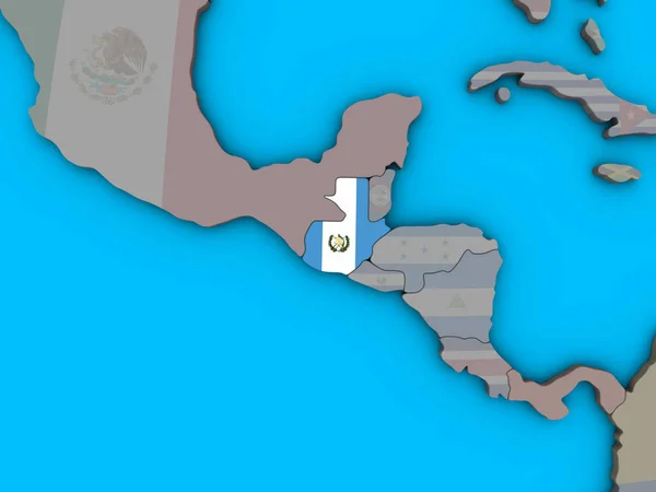 Guatemala Avec Drapeau National Intégré Sur Globe Politique Bleu Illustration — Photo