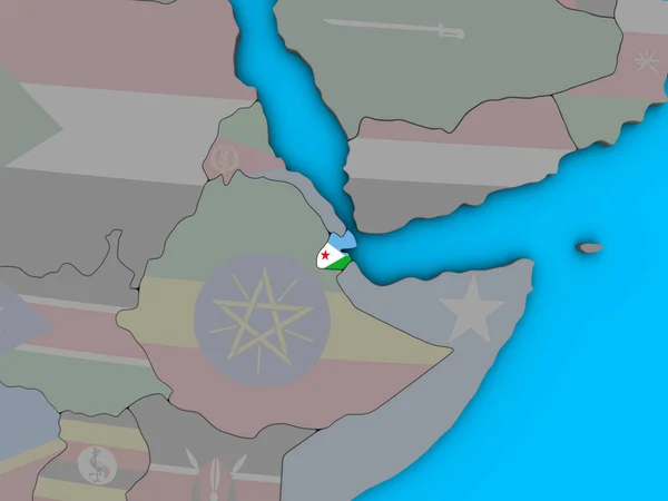 Djibouti Med Inbäddade Flagga Blå Politiska Klot Illustration — Stockfoto