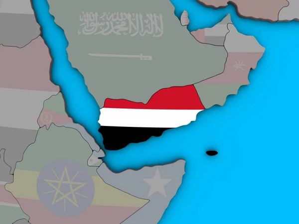 Ємен Вбудованих Національний Прапор Синій Політичних Моделі Землі Ілюстрація — стокове фото