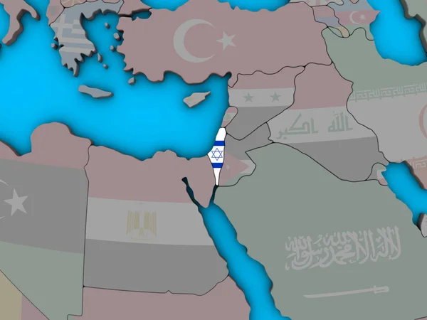以色列与嵌入的国旗在蓝色政治3D — 图库照片
