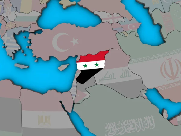 Syrien Med Inbäddade Flagga Blå Politiska Klot Illustration — Stockfoto