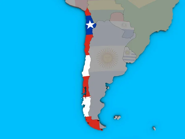 Chile Mit Eingebetteter Nationalflagge Auf Blauem Politischen Globus Illustration — Stockfoto