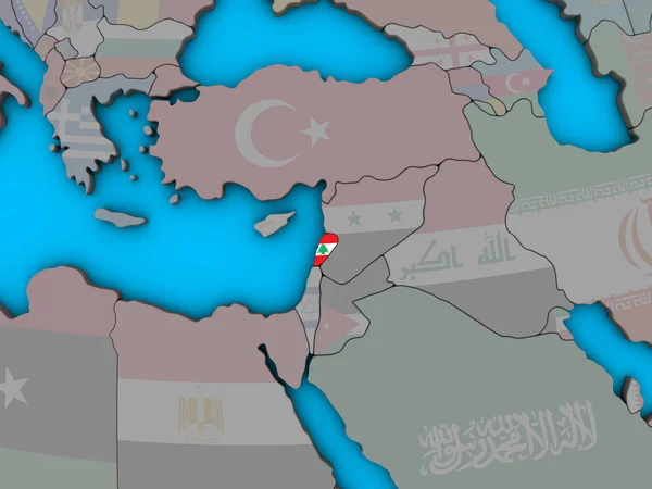 青い政治 地球儀上の埋め込まれた国旗とレバノン イラストレーション — ストック写真
