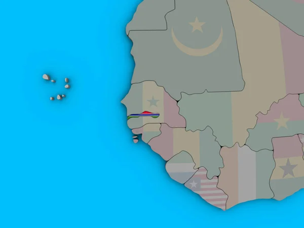 Гамбия Встроенным Национальным Флагом Голубом Политическом Глобусе Иллюстрация — стоковое фото