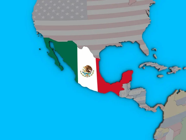 Mexiko Med Inbäddade Flagga Blå Politiska Klot Illustration — Stockfoto