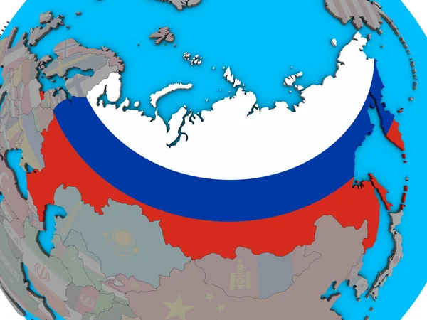 Ρωσία Ενσωματωμένο Εθνικής Σημαίας Στο Μπλε Πολιτικό Σφαίρα Απεικόνιση — Φωτογραφία Αρχείου
