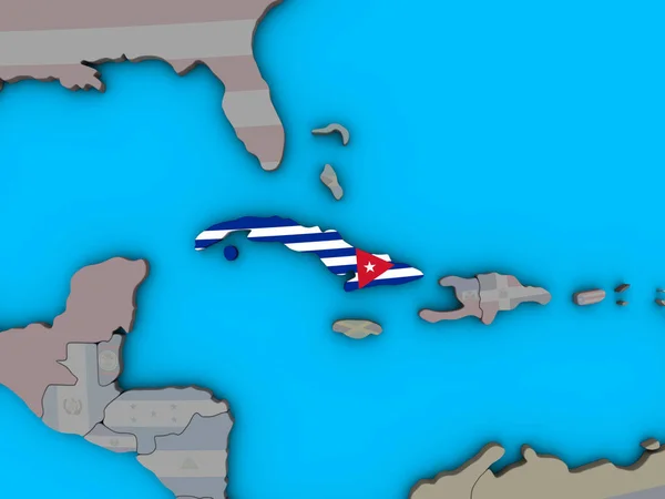 Kuba Osadzonych Flagi Narodowej Niebieski Globus Polityczny Ilustracja — Zdjęcie stockowe
