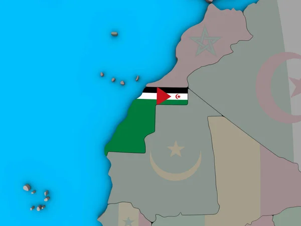 青い政治 地球儀上の埋め込まれた国旗と西サハラ イラストレーション — ストック写真