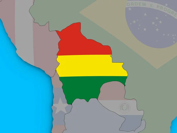 Bolivien Mit Eingebetteter Nationalflagge Auf Blauem Politischen Globus Illustration — Stockfoto