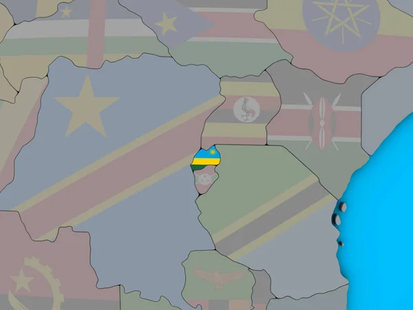 Rwanda Met Ingesloten Nationale Vlag Blauwe Politieke Globe Illustratie — Stockfoto