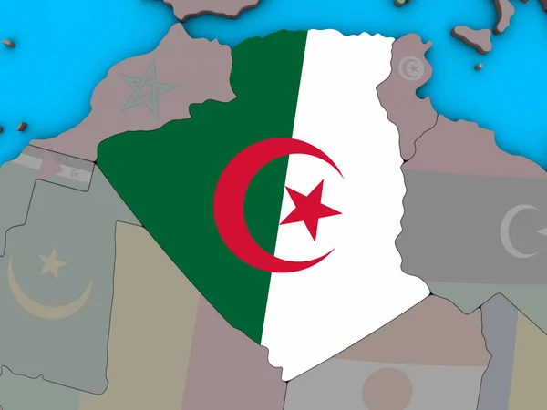 Algerije Met Ingesloten Nationale Vlag Blauwe Politieke Globe Illustratie — Stockfoto