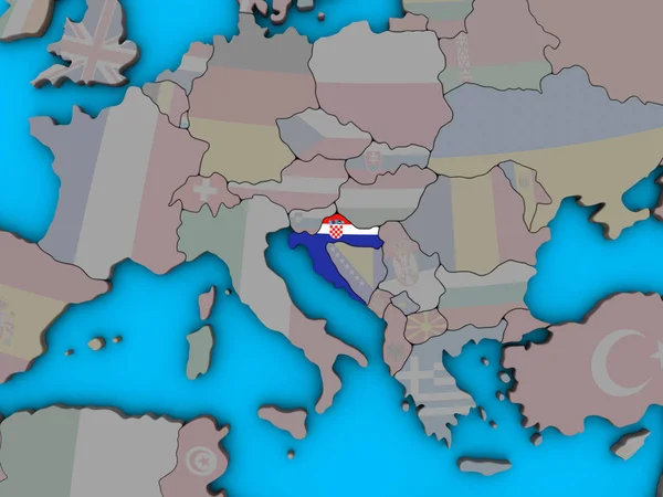 Chorvatsko Vloženými Státní Vlajka Modré Politické Glóbu Obrázek — Stock fotografie