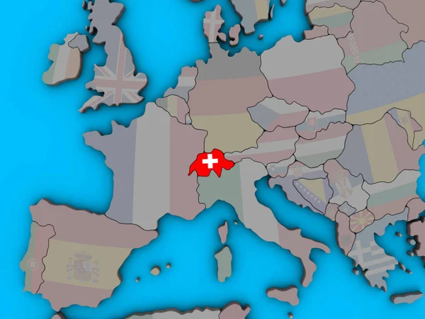 Schweiz Mit Eingebetteter Nationalflagge Auf Blauem Politischen Globus Illustration — Stockfoto