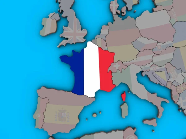 Francia Con Bandiera Nazionale Incorporata Sul Globo Blu Politico Illustrazione — Foto Stock