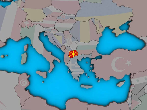 Mazedonien Mit Eingebetteter Nationalflagge Auf Blauem Politischen Globus Illustration — Stockfoto
