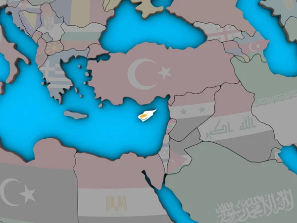 塞浦路斯与嵌入的国旗在蓝色政治3D — 图库照片