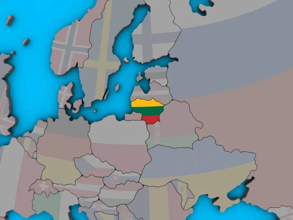 Литва Встроенным Национальным Флагом Голубом Политическом Глобусе Иллюстрация — стоковое фото