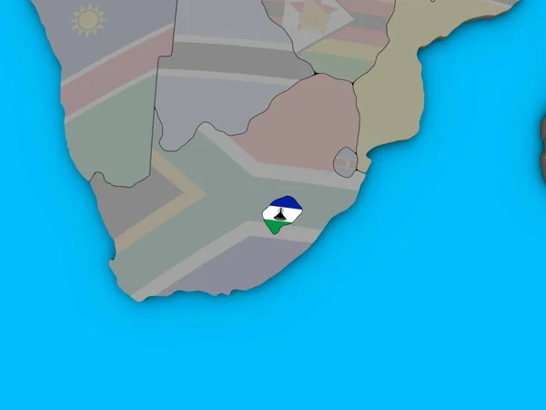 Lesotho Con Bandera Nacional Incrustada Globo Azul Político Ilustración — Foto de Stock