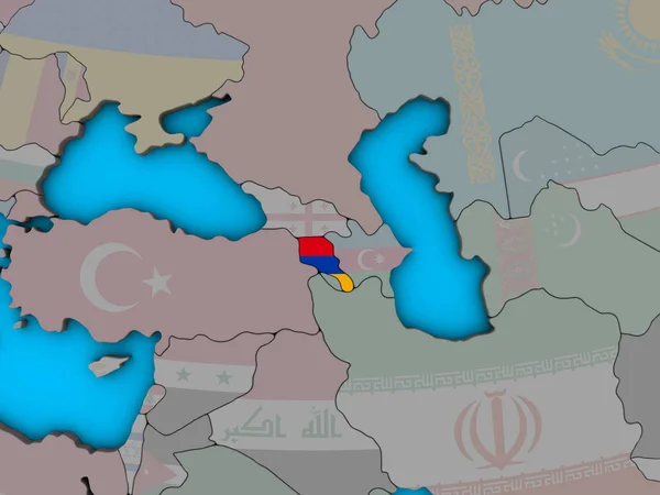 Armênia Com Bandeira Nacional Embutida Globo Político Azul Ilustração — Fotografia de Stock